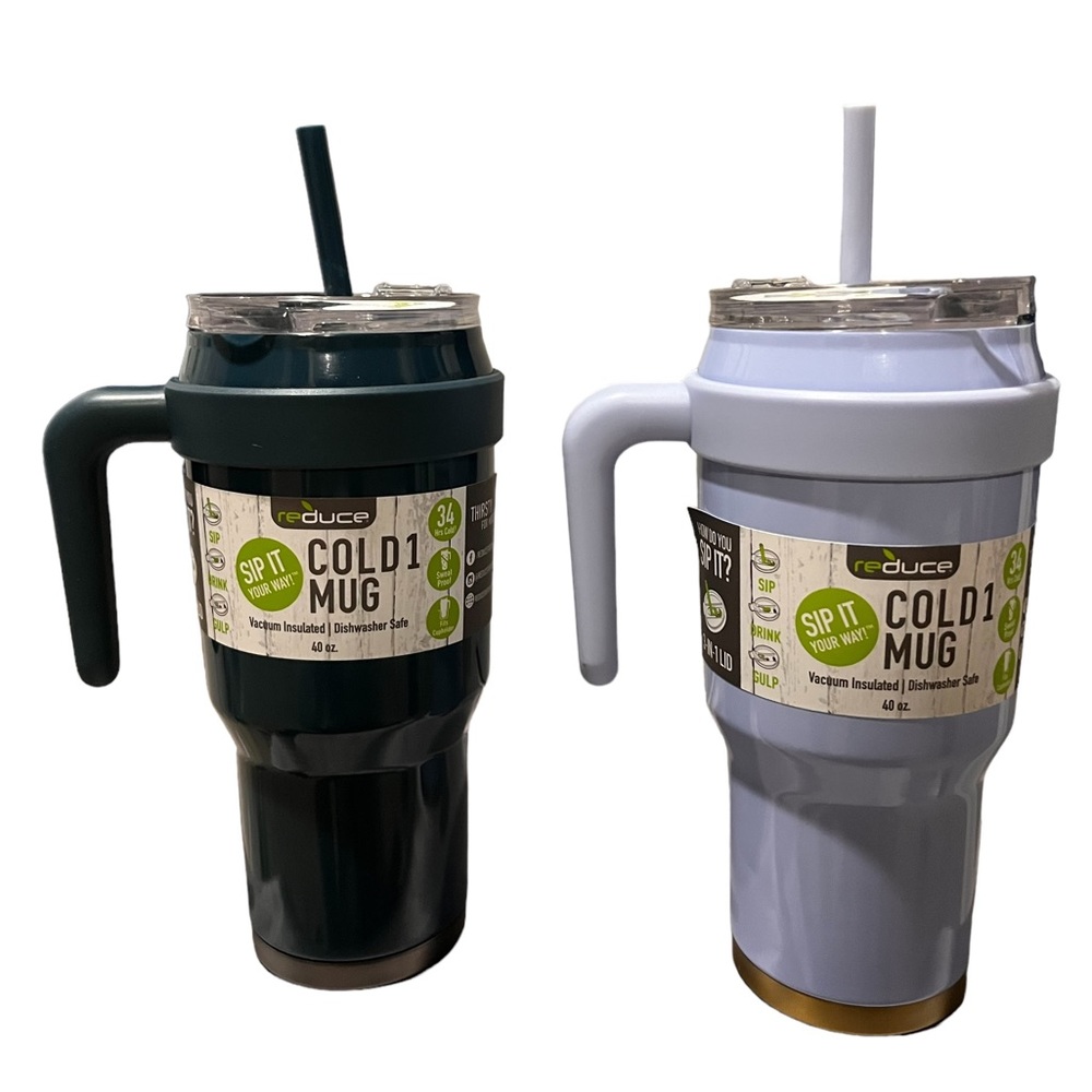 2-Piece Set! Reduce Cold1 Vacuum Insulated Stainless Steel Lt. Blue Mug & Handle